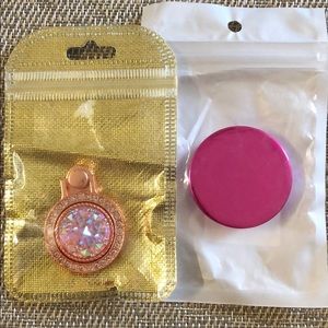 Jeweled cell phone ring/hot pink Pop Stand